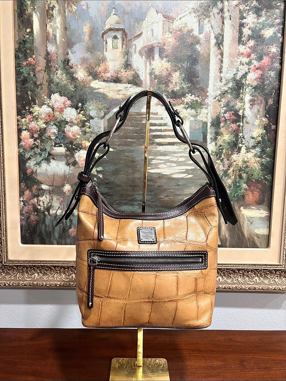 Dooney & Bourke Small Denison Croco Hobo Bag Brown Leather Shoulder Bag